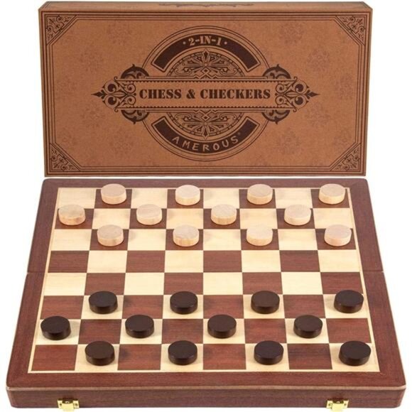 Magnetic Wooden Chess & Checkers Set (2 in 1) - Folding Board - Picture 2 of 8